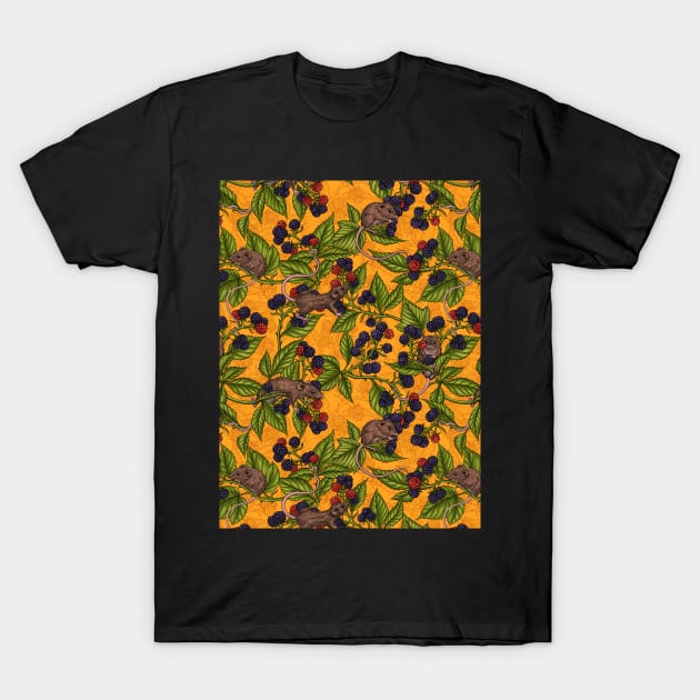 Mice and blackberries on yellow T-Shirt by katerinamk